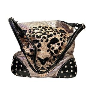 Sequined Crossbody/messenger Bag 13x13 Gold/Black Lion (pink reflection)